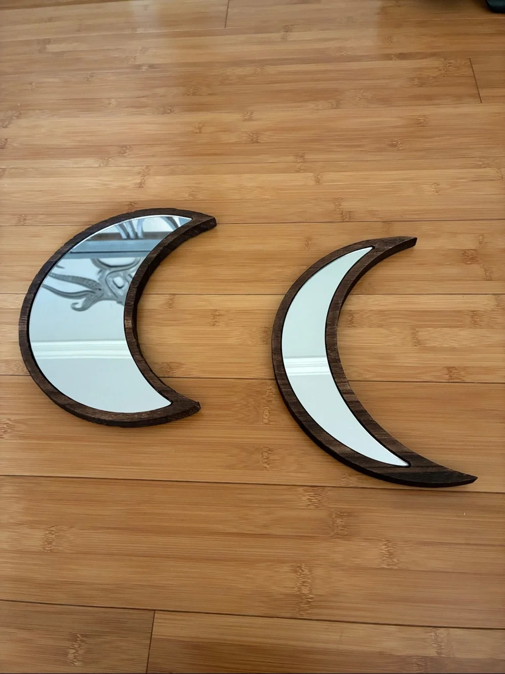 2 Piece Wood Moon Mirror Boho Wall Set